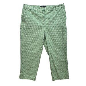 Talbots Womens Heritage Cropped Pants Size 10 Green & White Patterned Beachy